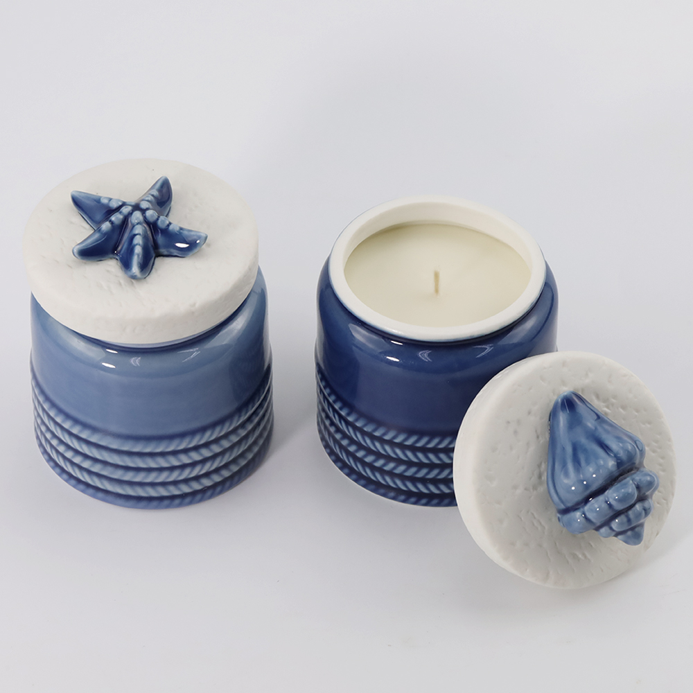  Ceramic jar candle with ceramic lid for spa private label luxury candles manufacturers