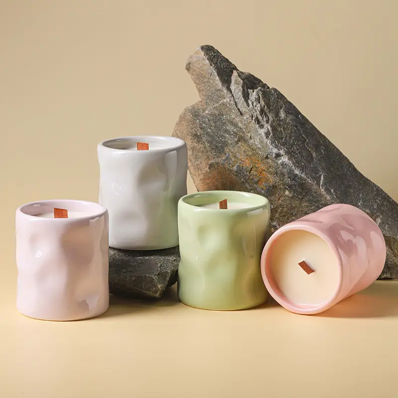 Stylish Glossy Ceramic Candle with Wood Wick Unique Colorful Soy Wax Candles Denmark