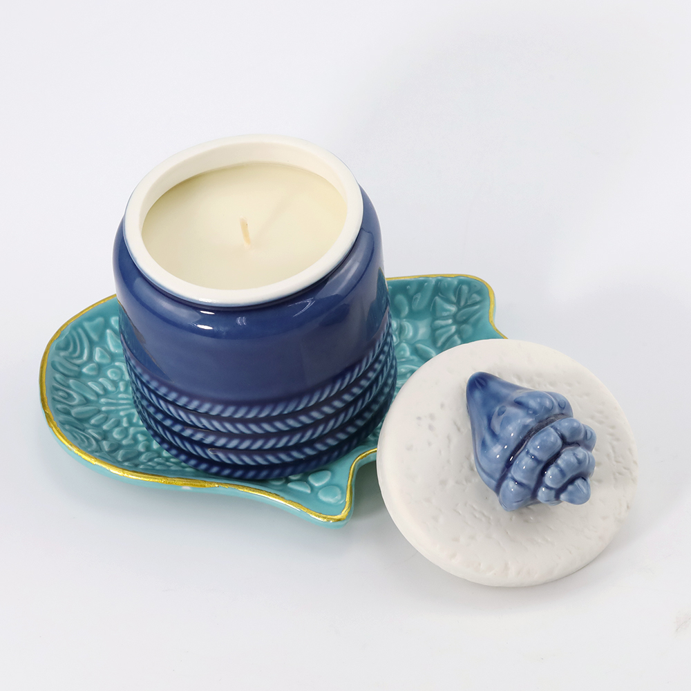 Ceramic jar candle with ceramic lid for spa private label luxury candles manufacturers